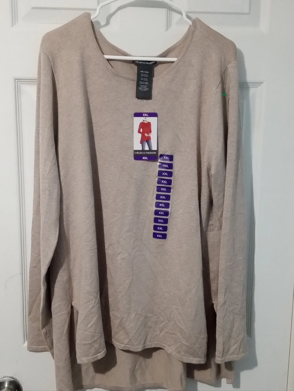 Chelsea & Theodore Beige Long Sleeve Scoop Neck Sweater